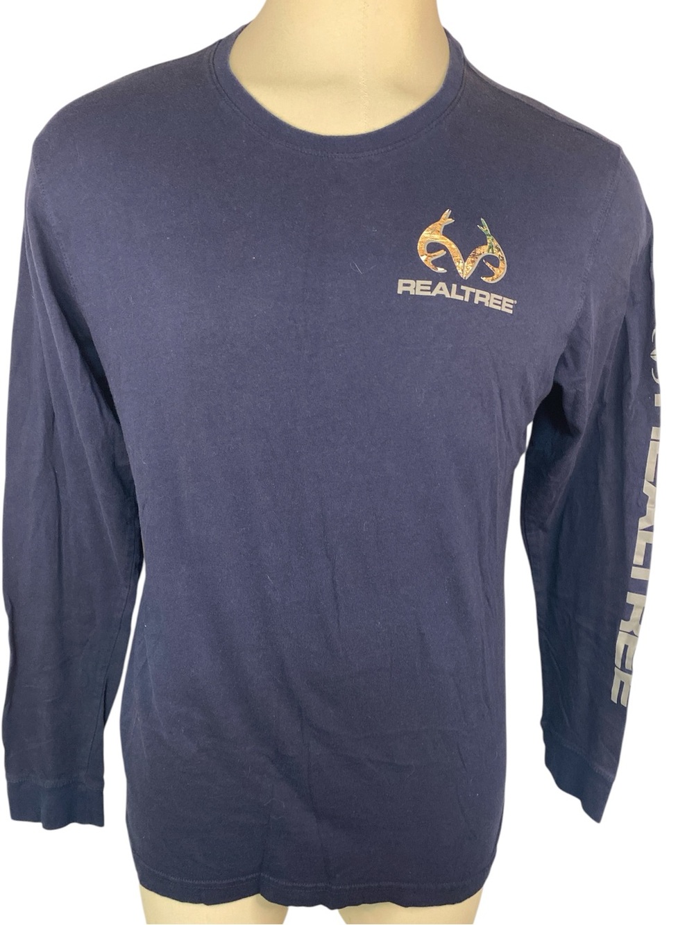 Realtree Long Sleeve Crewneck Shirt - Dark Blue with Camo Logo Men’s XL